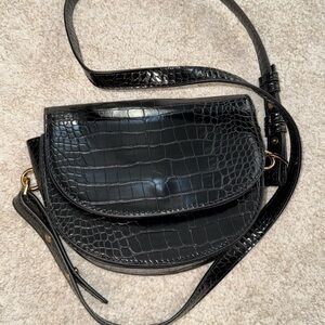 Only Black Crossbody Bag with Crocodile Texture